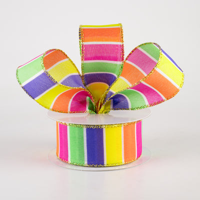 1.5" Wide Stripes Gold Edge Ribbon: Orange, Yellow, Fuchsia Pink, Lime, Purple (10 Yards) Lifestyle Photo