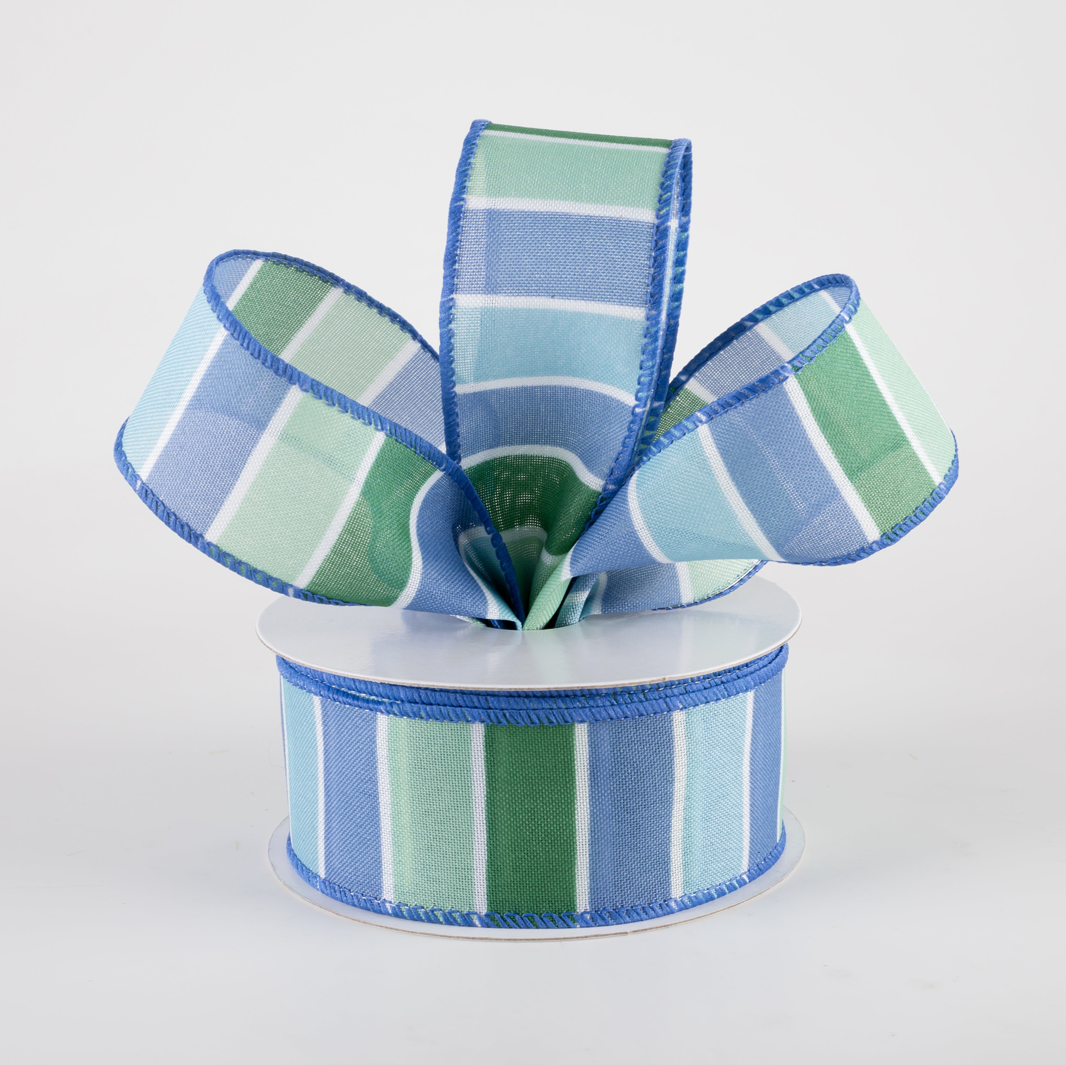 1.5" Wide Stripes Ribbon: Blue, Green, Seaside (10 Yards) Lifestyle Photo