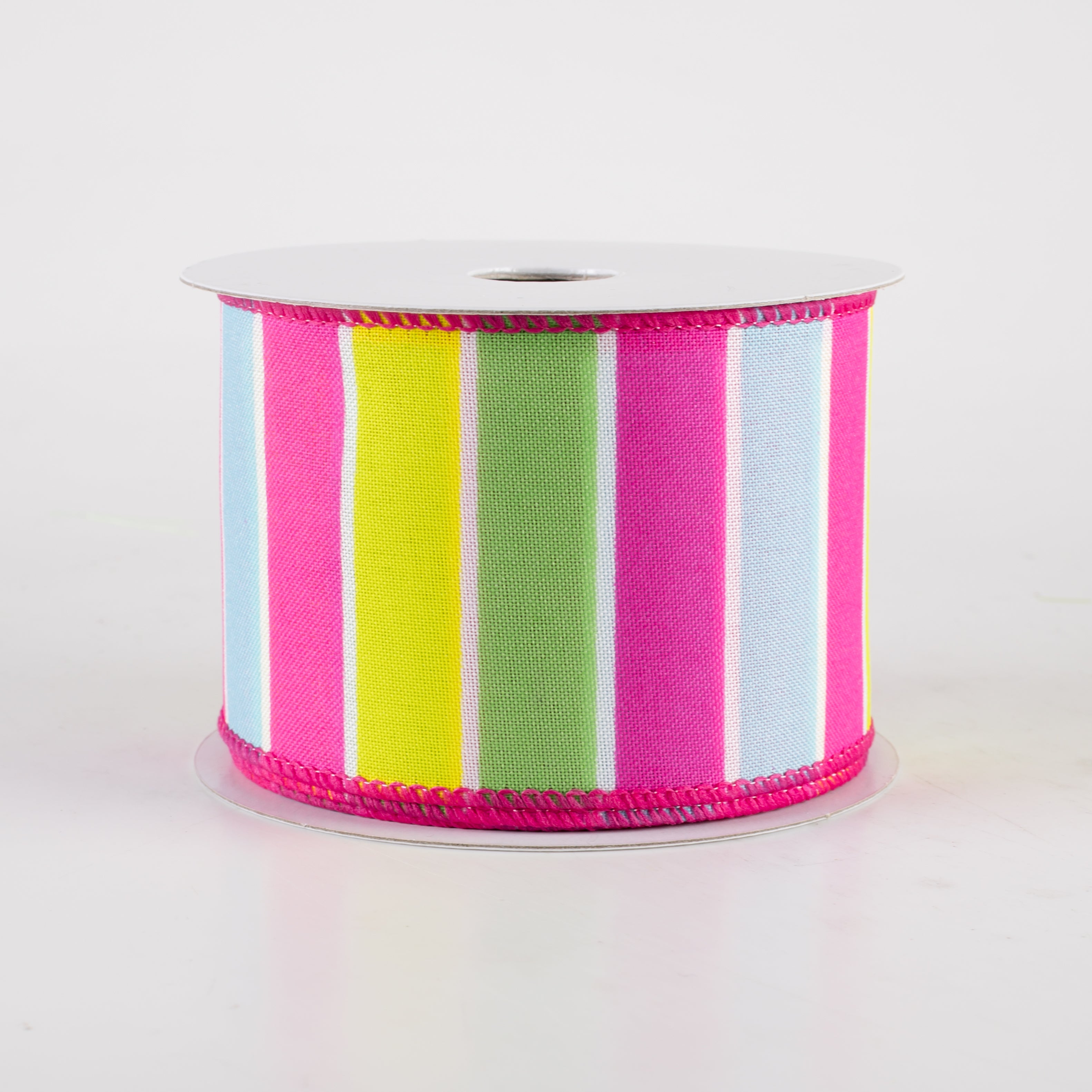 2.5" Wide Stripes Ribbon: Fuchsia Pink, Aqua, Yellow, Lime (10 Yards) Item Number: 42417-40-28