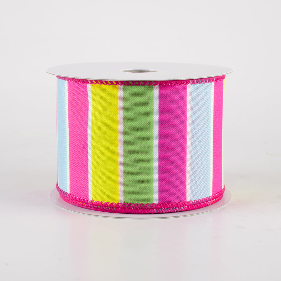 2.5" Wide Stripes Ribbon: Fuchsia Pink, Aqua, Yellow, Lime (10 Yards) Item Number: 42417-40-28