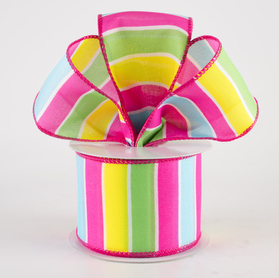 2.5" Wide Stripes Ribbon: Fuchsia Pink, Aqua, Yellow, Lime (10 Yards) Lifestyle Photo