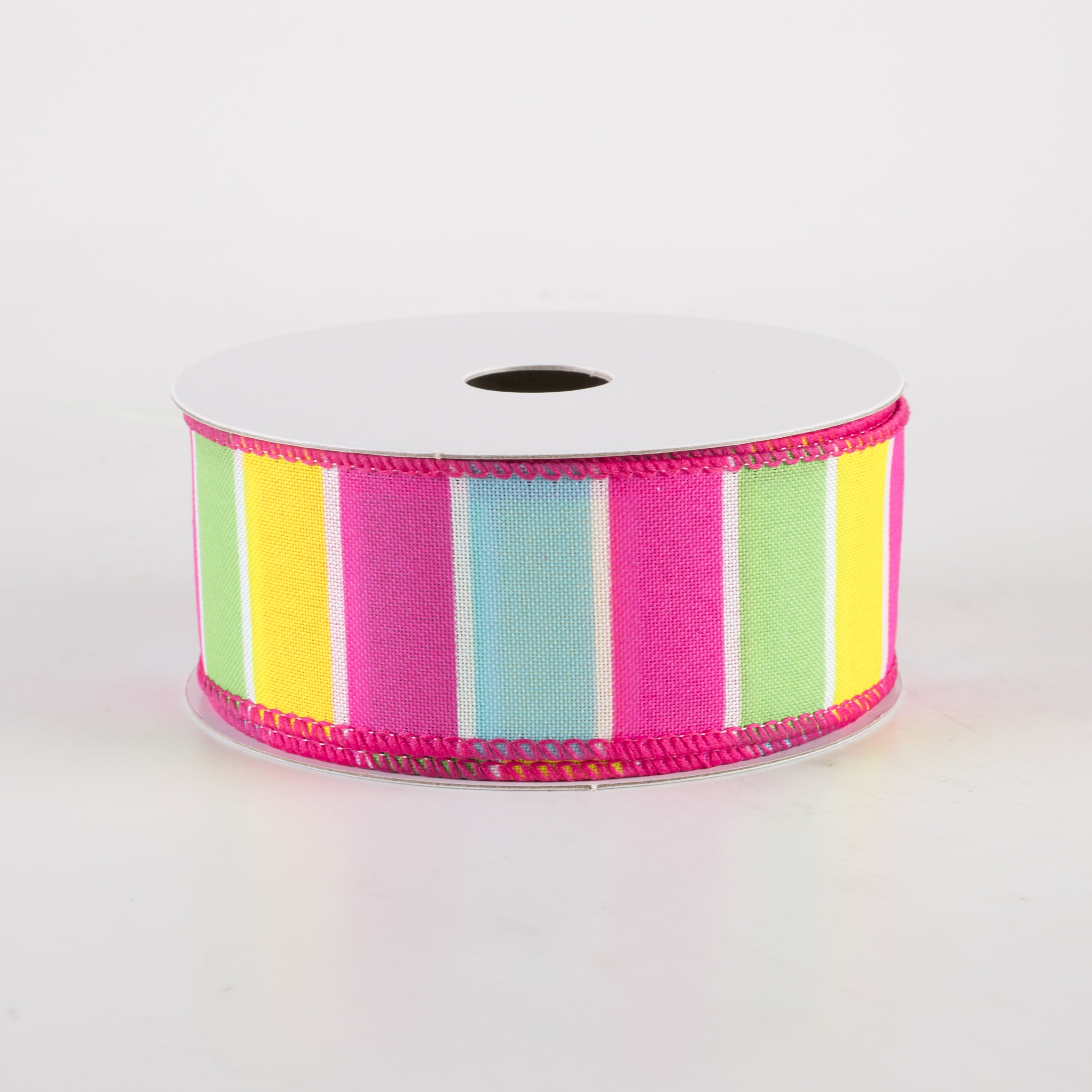 1.5" Wide Stripes Ribbon: Fuchsia Pink, Aqua, Yellow, Lime (10 Yards)