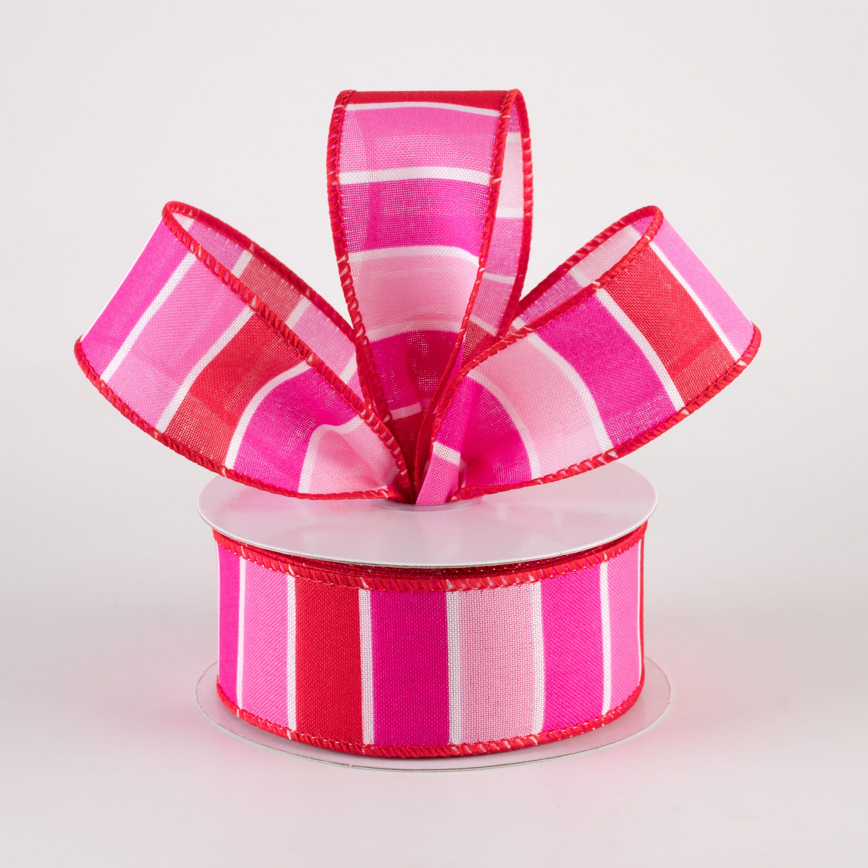 1.5" Wide Stripes Ribbon: Fuchsia, Red, Pink (10 Yards) Lifestyle Photo