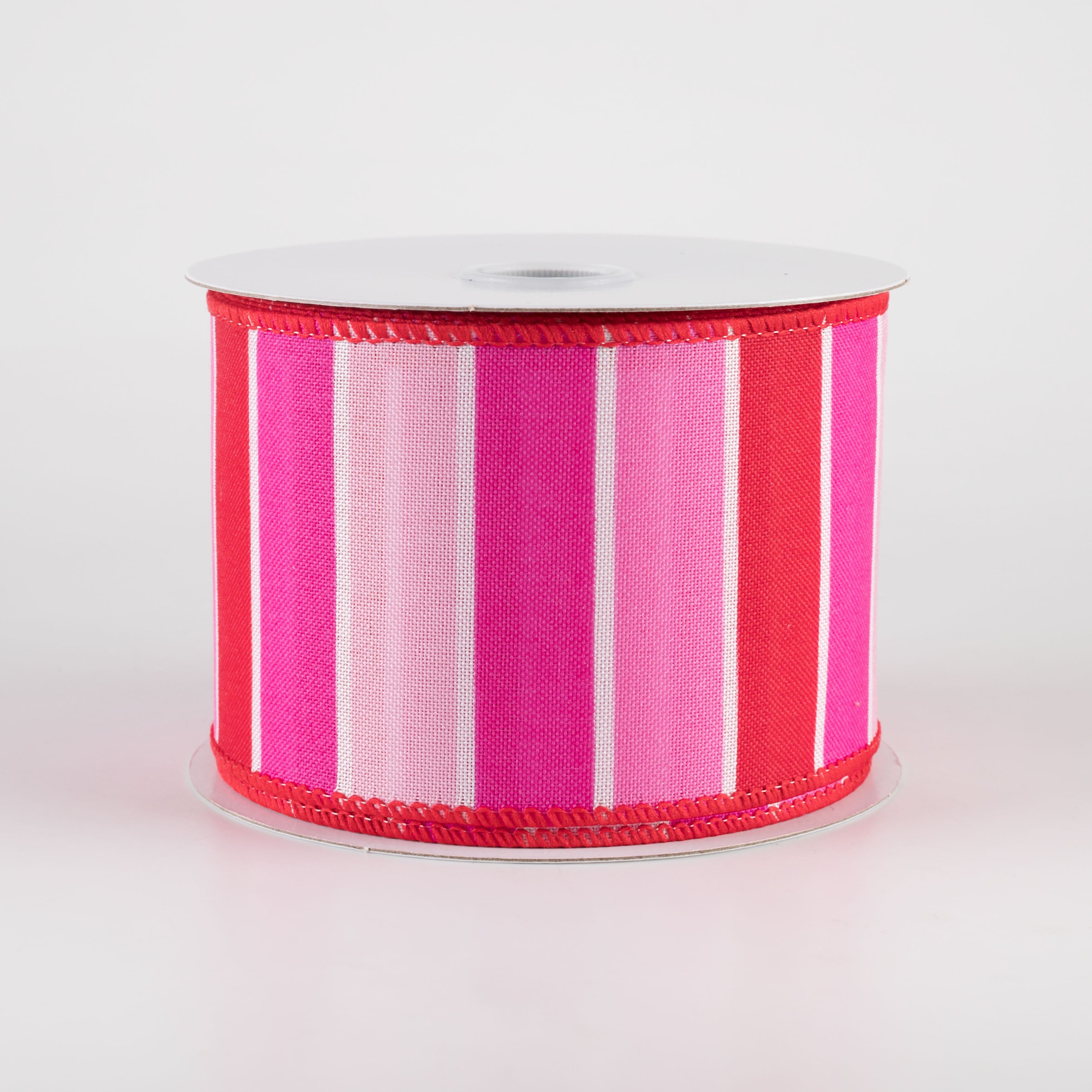 2.5" Wide Stripes Ribbon: Fuchsia, Red, Pink (10 Yards)