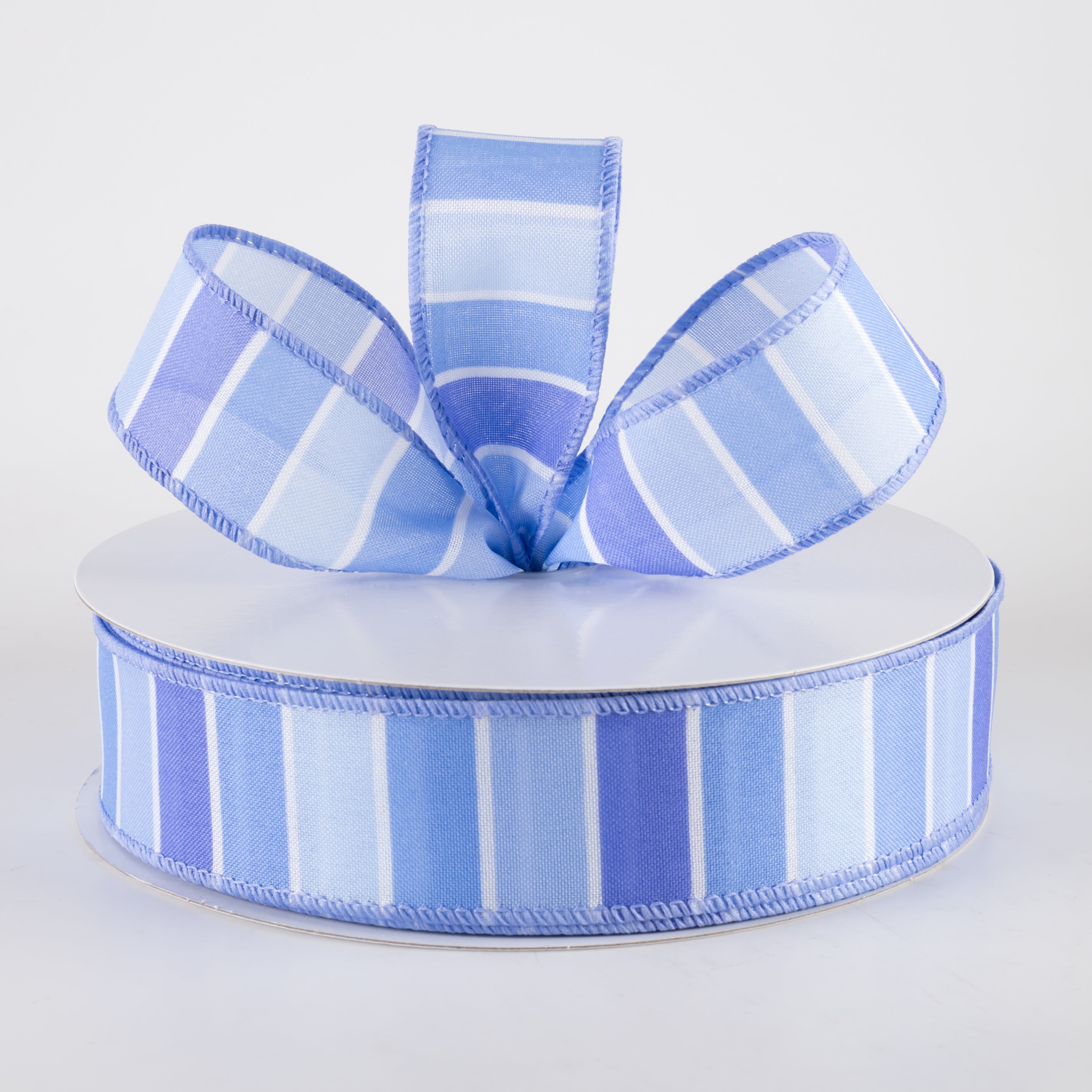 1.5" Wide Stripes Ribbon: Lavender, Periwinkle, Blue (50 Yards) Lifestyle Photo