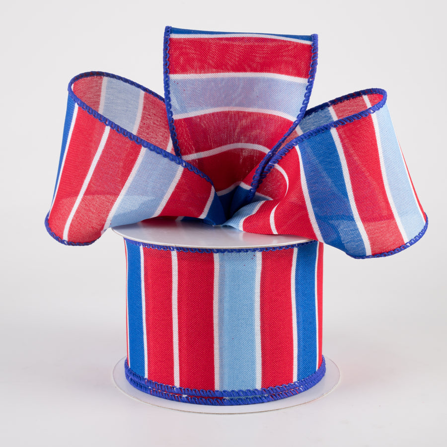 2.5" Wide Stripes Ribbon: Red, Royal Blue, Light Blue (10 Yards) Lifestyle Photo