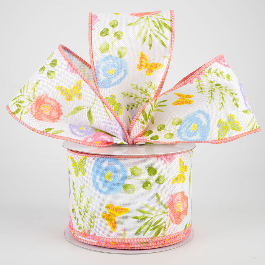 2.5" Wildflowers & Blooms Ribbon: White (10 Yards) Lifestyle Photo