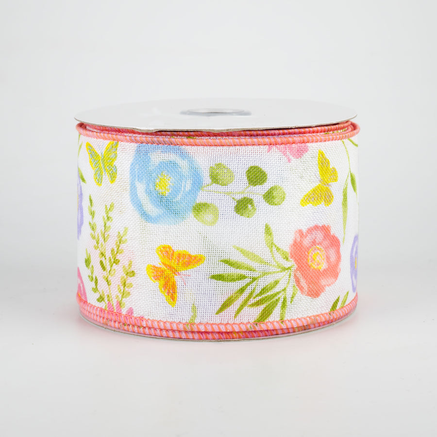 2.5" Wildflowers & Blooms Ribbon: White (10 Yards)