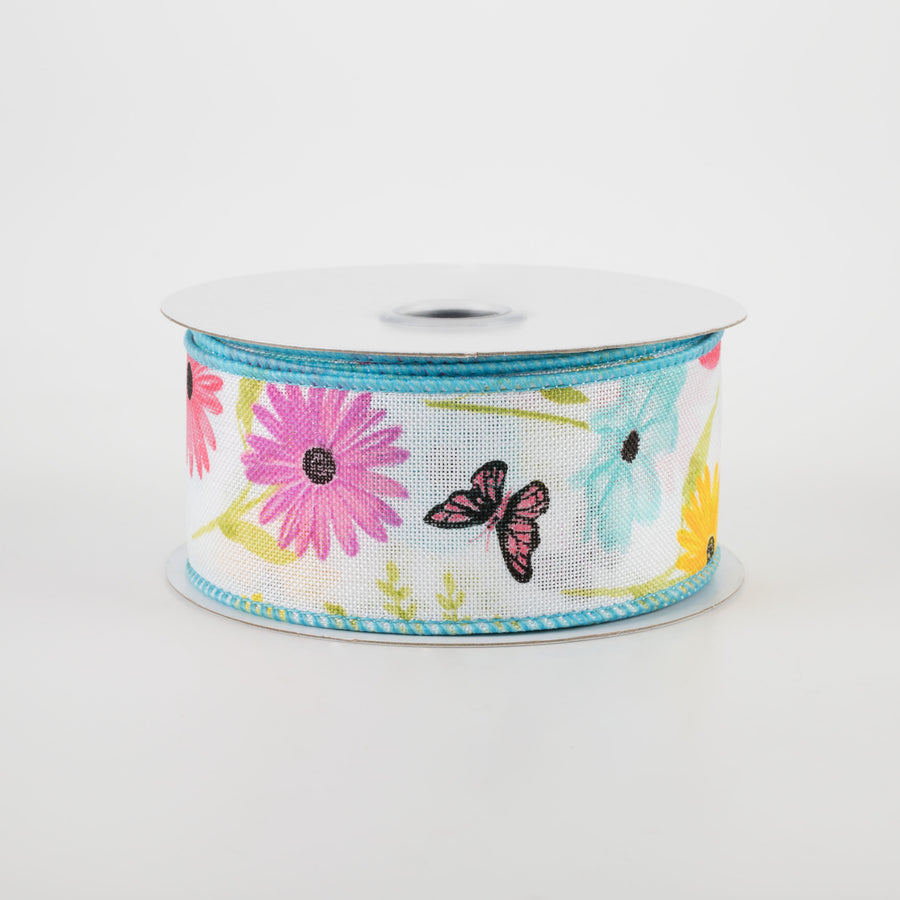 1.5" Wildflowers Ribbon: White, Green, Pink, Lavender (10 Yards)
