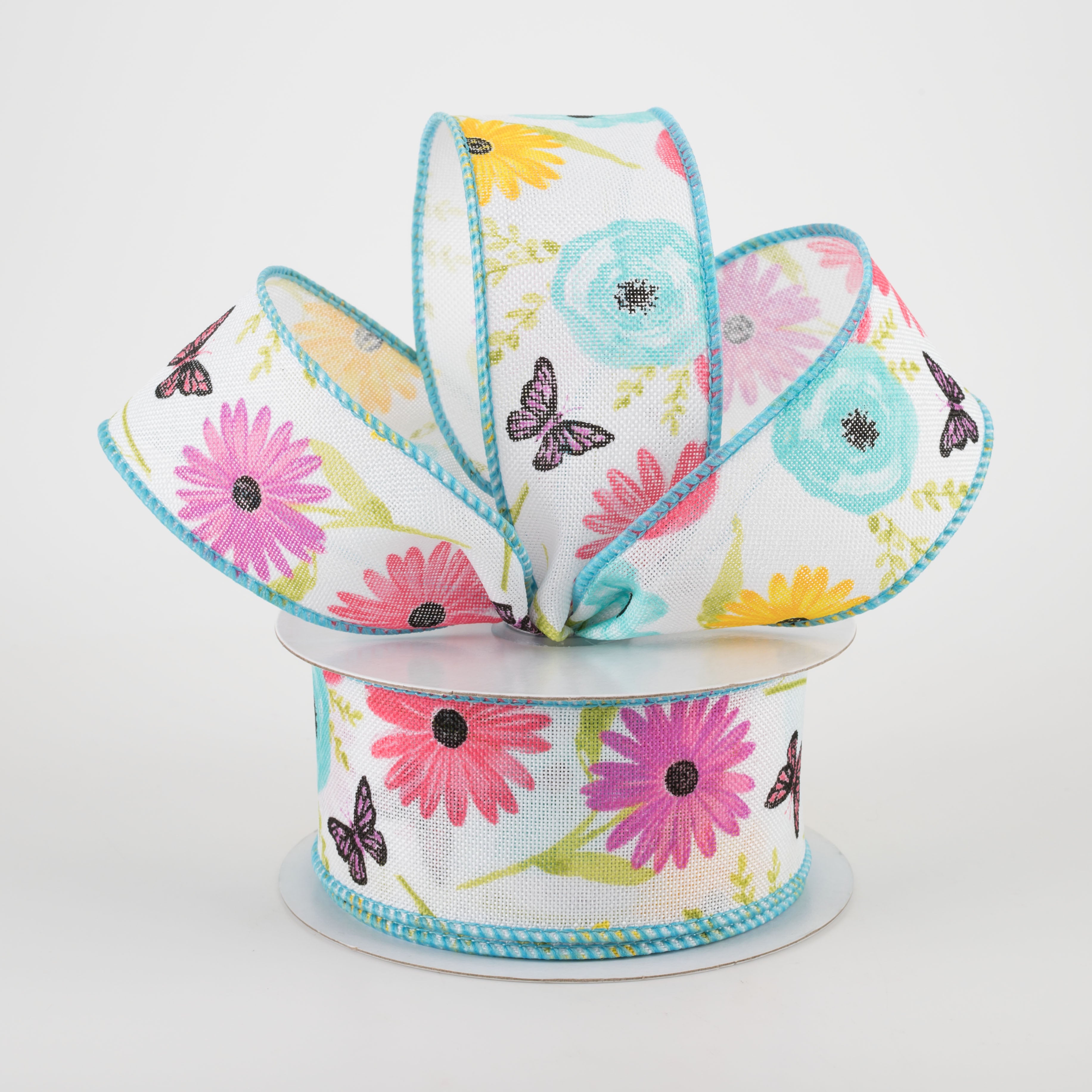 1.5" Wildflowers Ribbon: White, Green, Pink, Lavender (10 Yards) detail photo 3