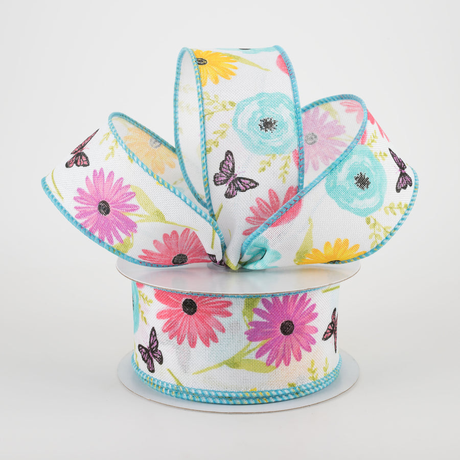 1.5" Wildflowers Ribbon: White, Green, Pink, Lavender (10 Yards) detail photo 3