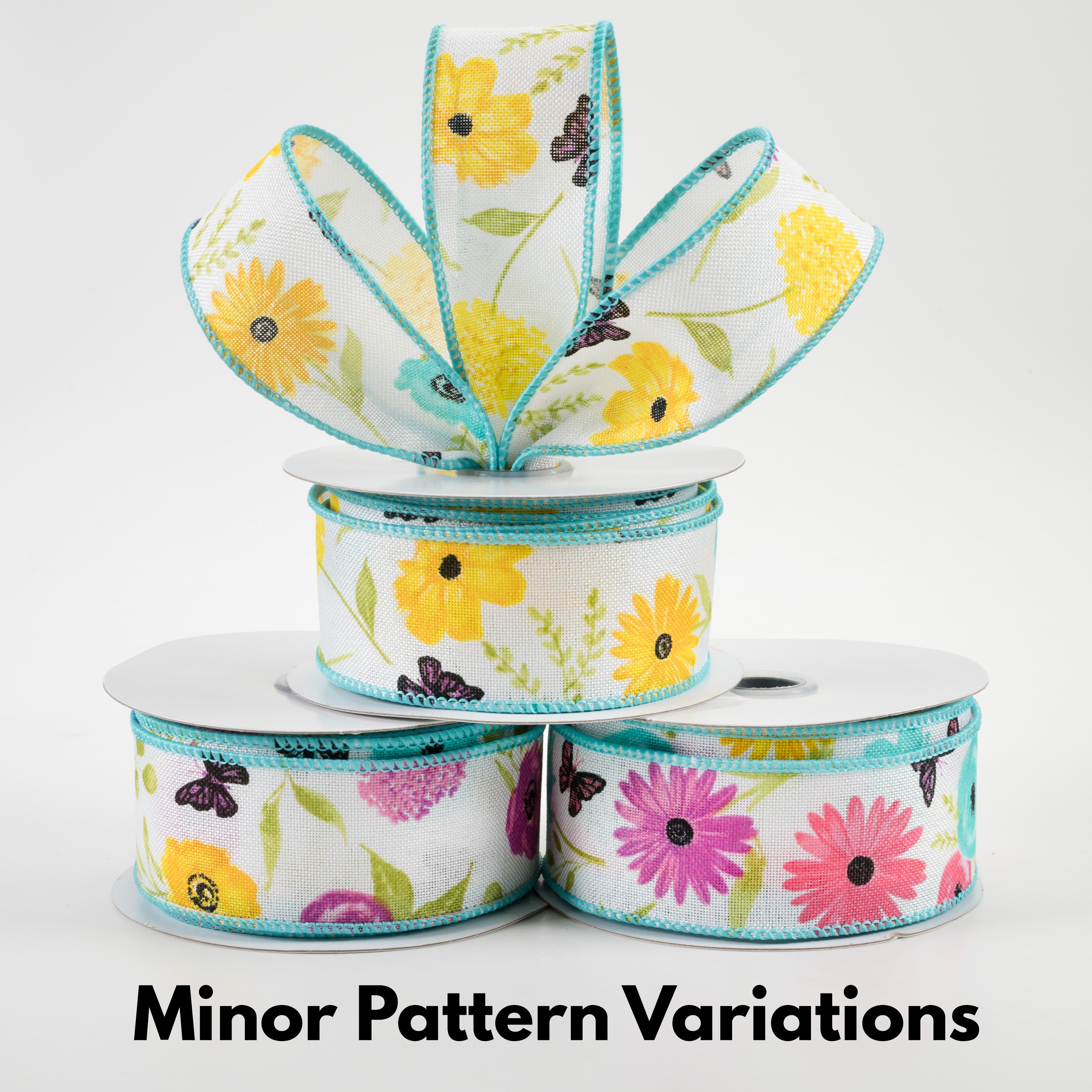 1.5" Wildflowers Ribbon: White, Green, Pink, Lavender (10 Yards) Lifestyle Photo