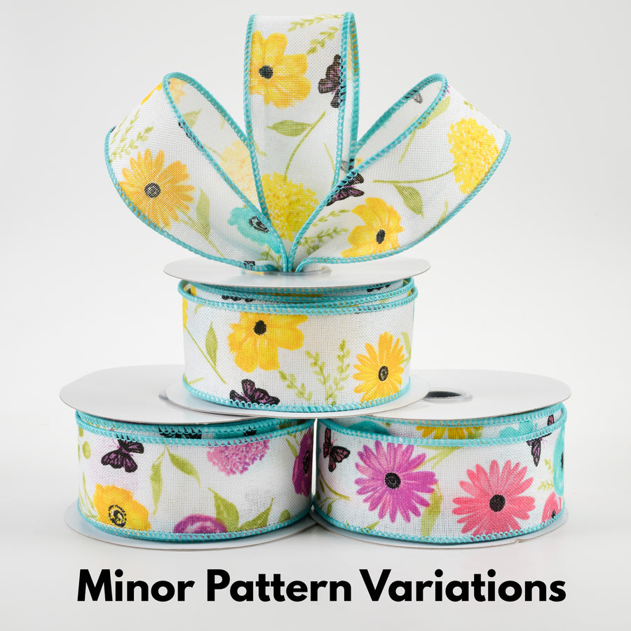1.5" Wildflowers Ribbon: White, Green, Pink, Lavender (10 Yards) Lifestyle Photo