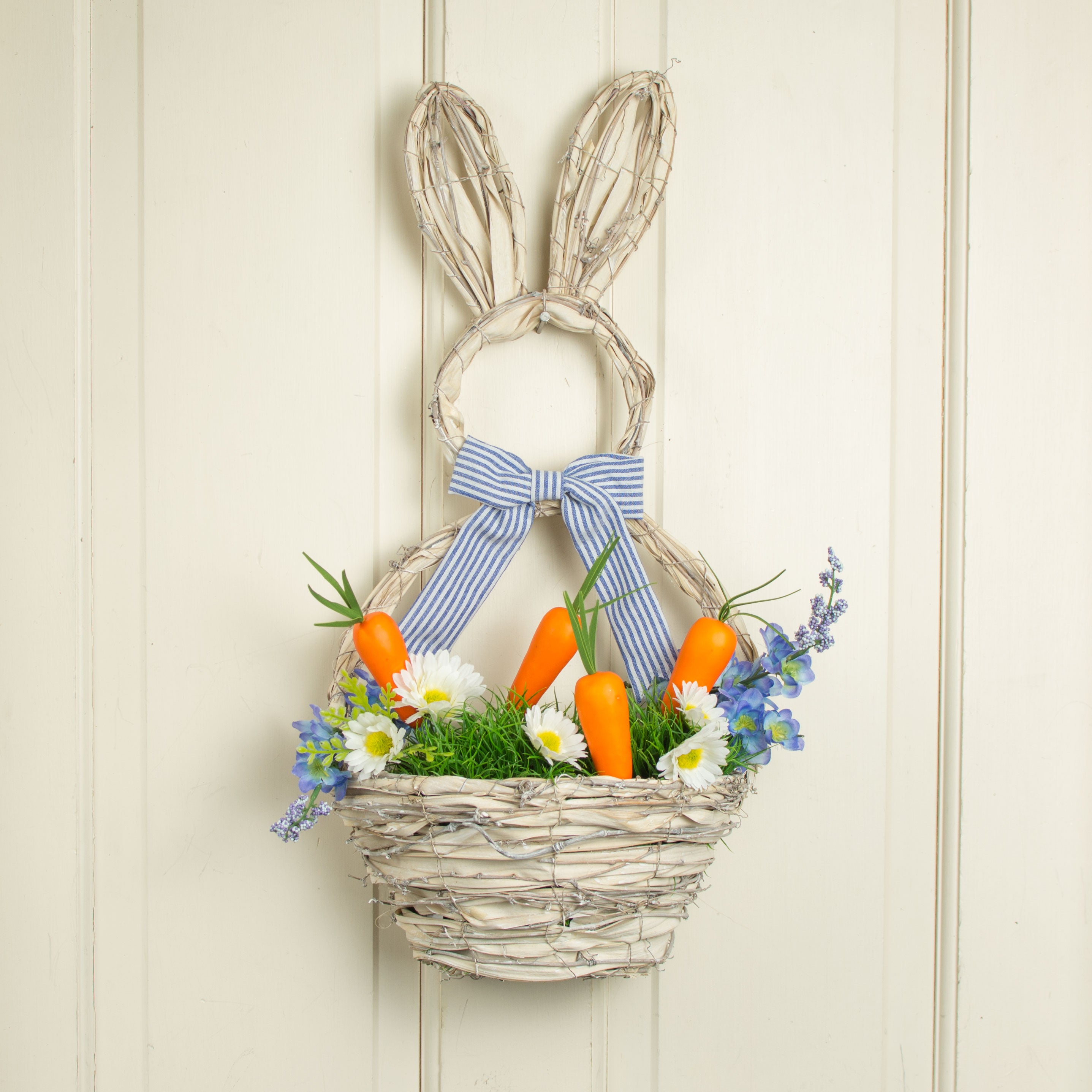 22" Willow Rabbit With Basket: Natural Lifestyle Photo