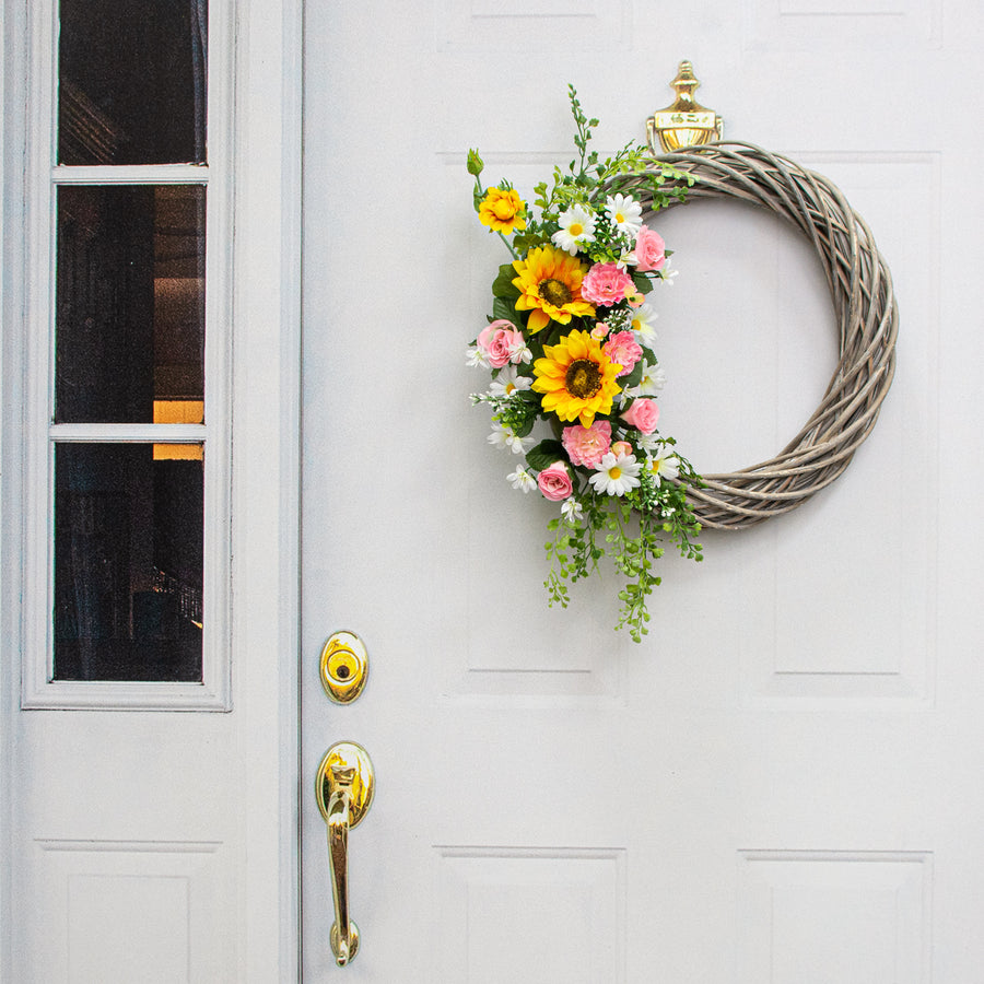 17" Willow Vine Wreath: Grey Bleached Lifestyle Photo