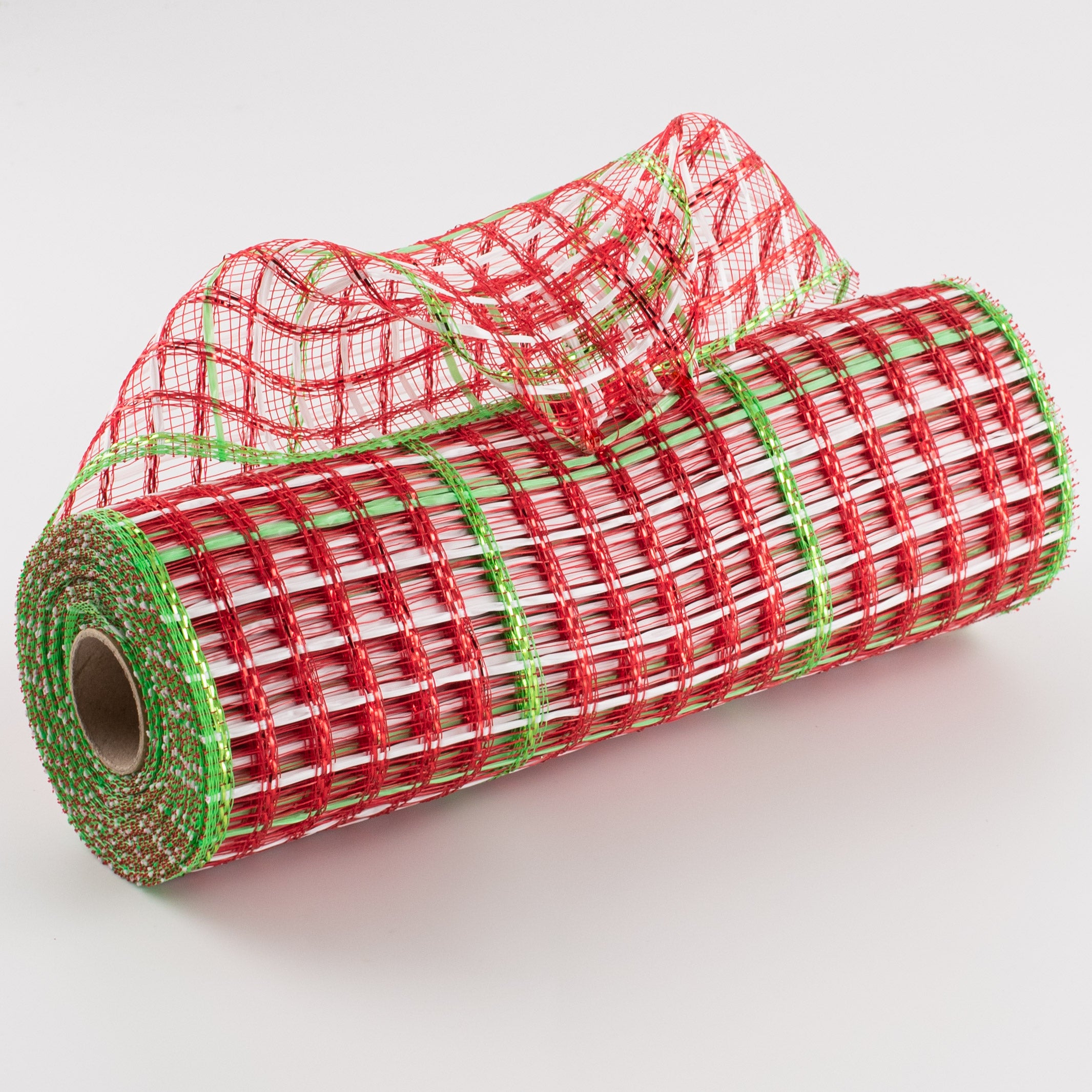 10" Window Pane Poly Deco Mesh: Metallic Christmas Check (10 Yards) Item Number: RE1379W1