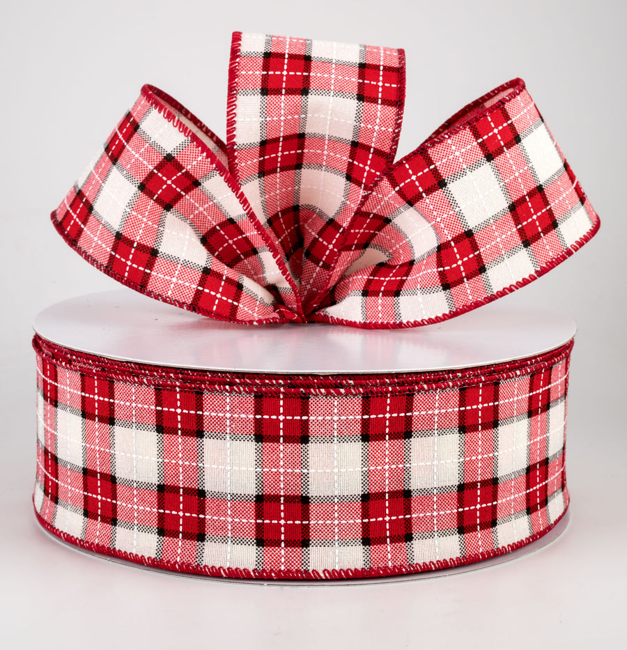 2.5" Windowpane Plaid Ribbon: Red, Ivory, Black (50 Yards) Lifestyle Photo
