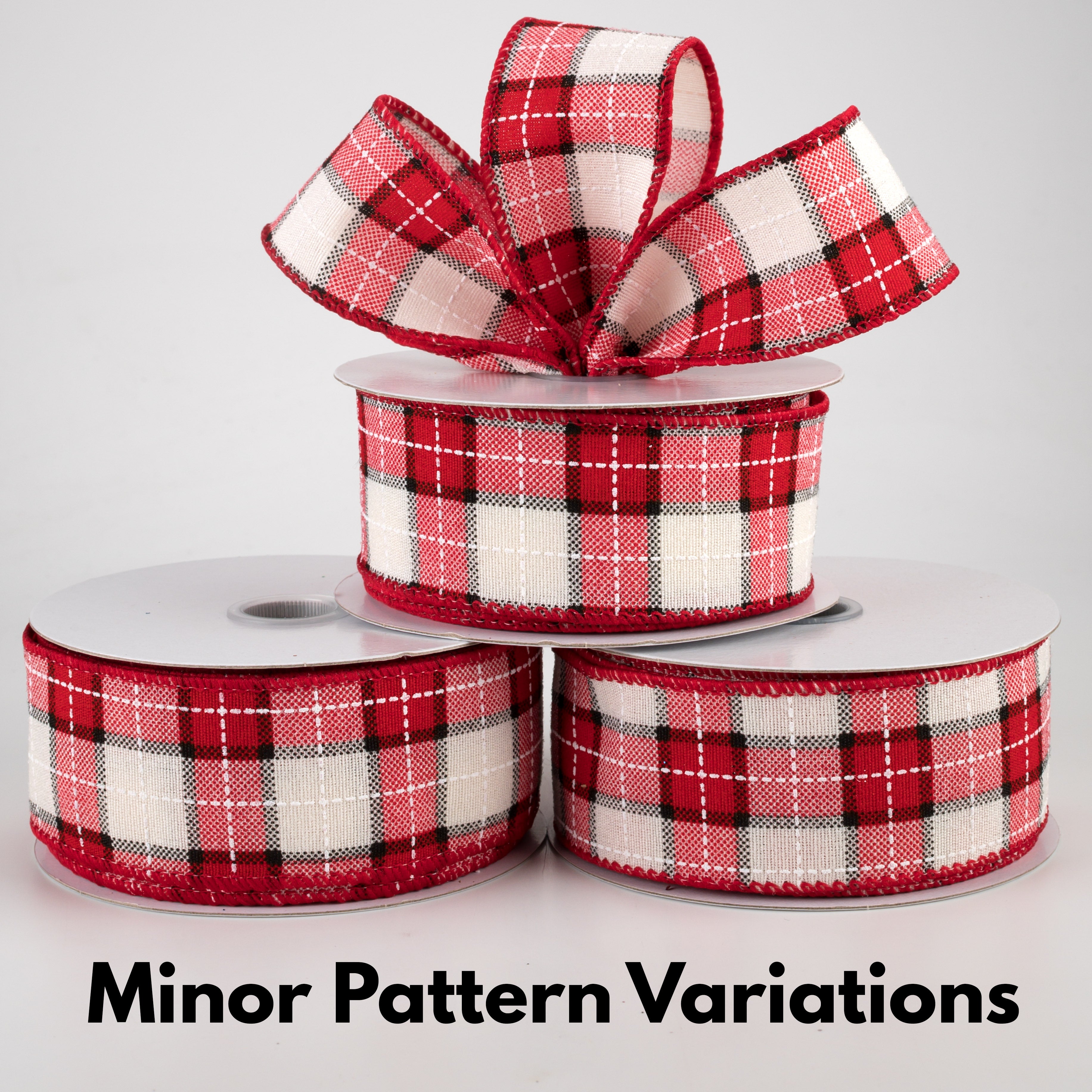 1.5" Windowpane Plaid Ribbon: Red, Ivory, Black (10 Yards) Lifestyle Photo