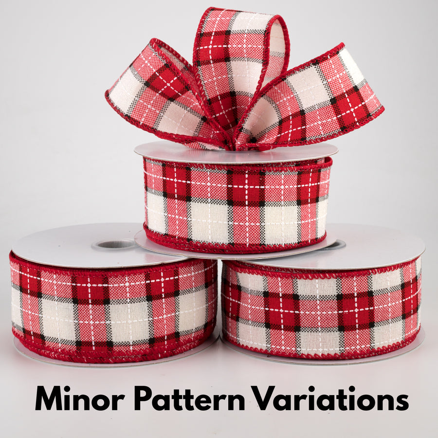 1.5" Windowpane Plaid Ribbon: Red, Ivory, Black (10 Yards) Lifestyle Photo