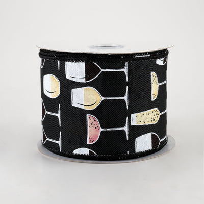 2.5" Wine Glasses Ribbon: Black (10 Yards)