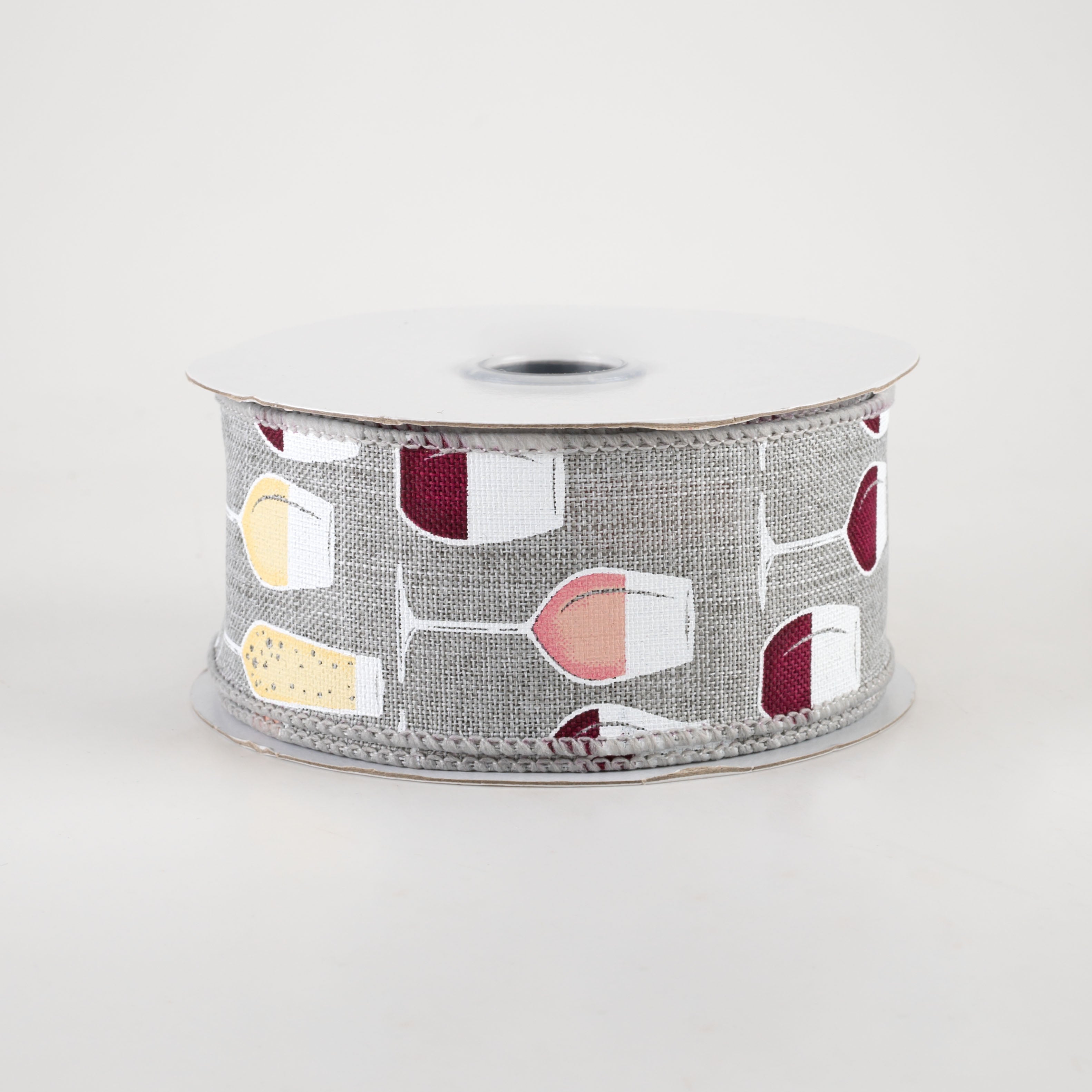 1.5" Wine Glasses Ribbon: Light Grey (10 Yards)