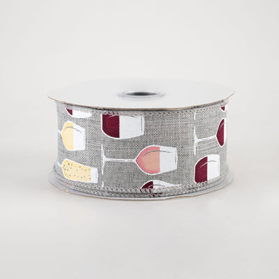 1.5" Wine Glasses Ribbon: Light Grey (10 Yards)