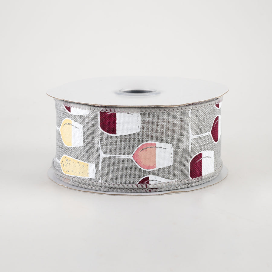 1.5" Wine Glasses Ribbon: Light Grey (10 Yards)