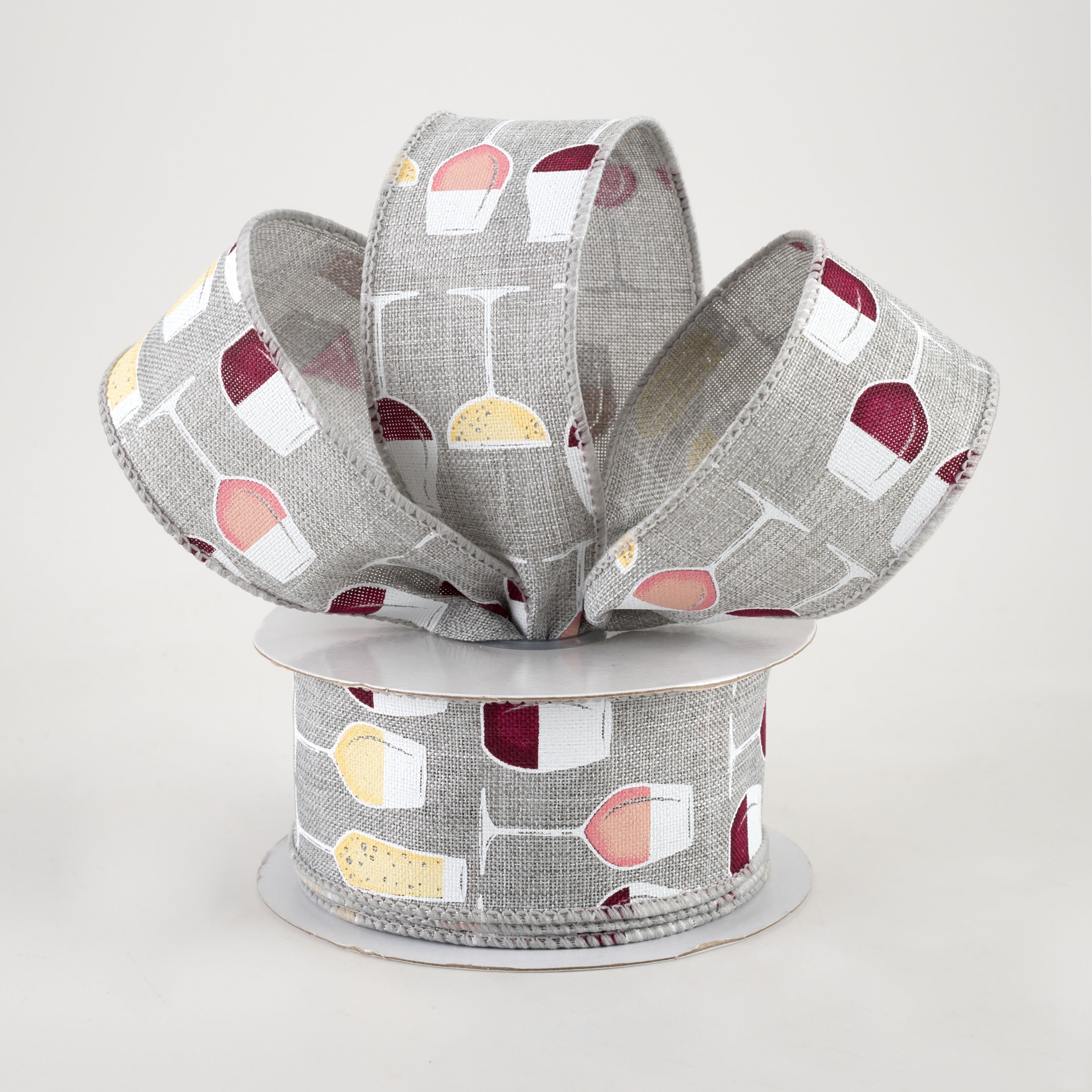 1.5" Wine Glasses Ribbon: Light Grey (10 Yards) Lifestyle Photo