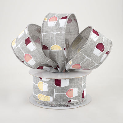 1.5" Wine Glasses Ribbon: Light Grey (10 Yards) Lifestyle Photo