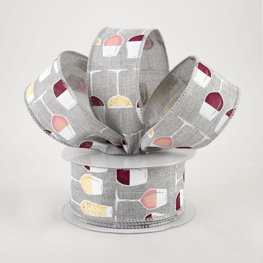 1.5" Wine Glasses Ribbon: Light Grey (10 Yards) Lifestyle Photo