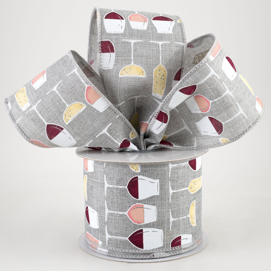 2.5" Wine Glasses Ribbon: Light Grey (10 Yards) Lifestyle Photo