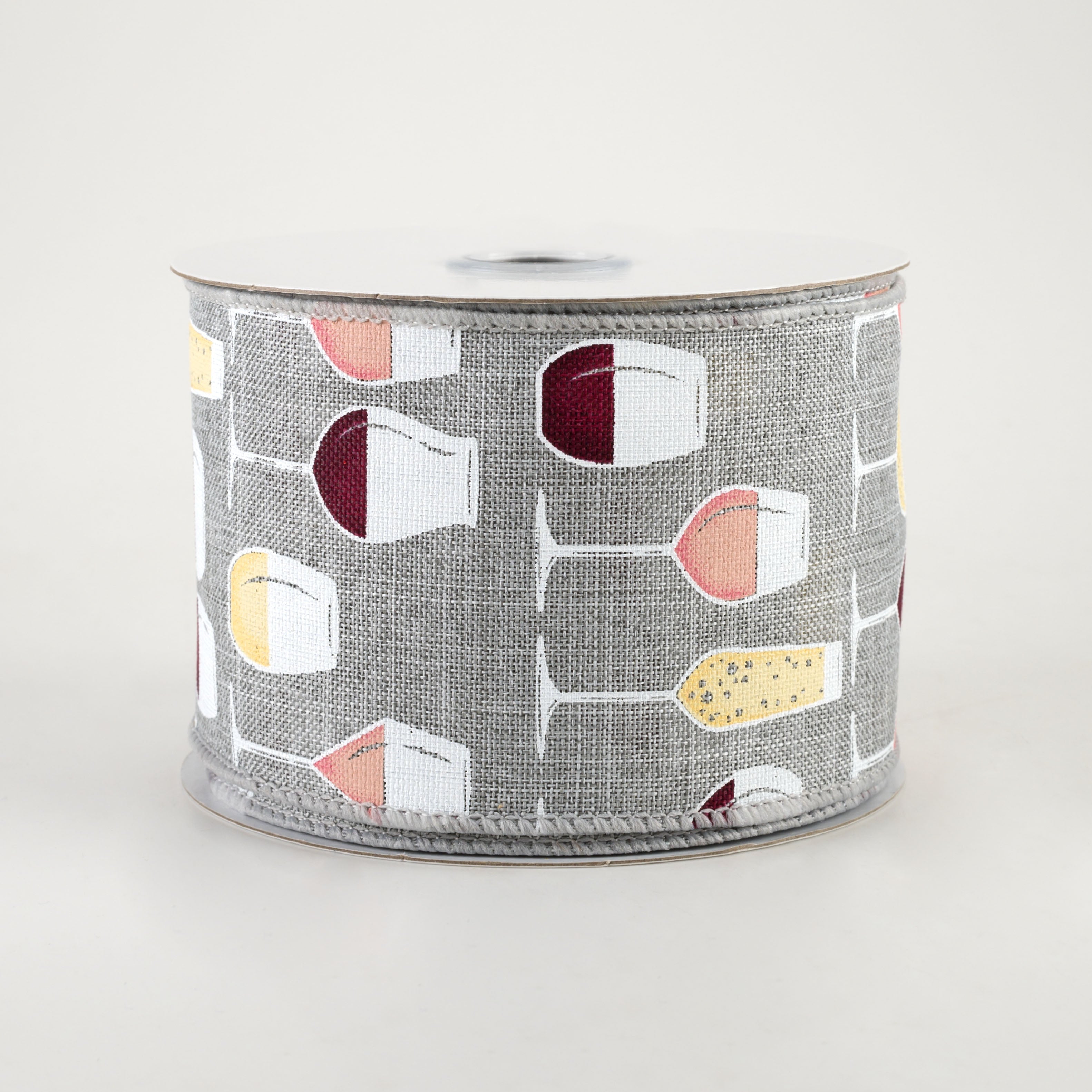 2.5" Wine Glasses Ribbon: Light Grey (10 Yards)