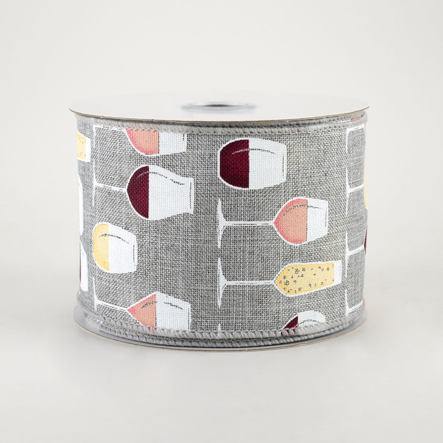 2.5" Wine Glasses Ribbon: Light Grey (10 Yards)