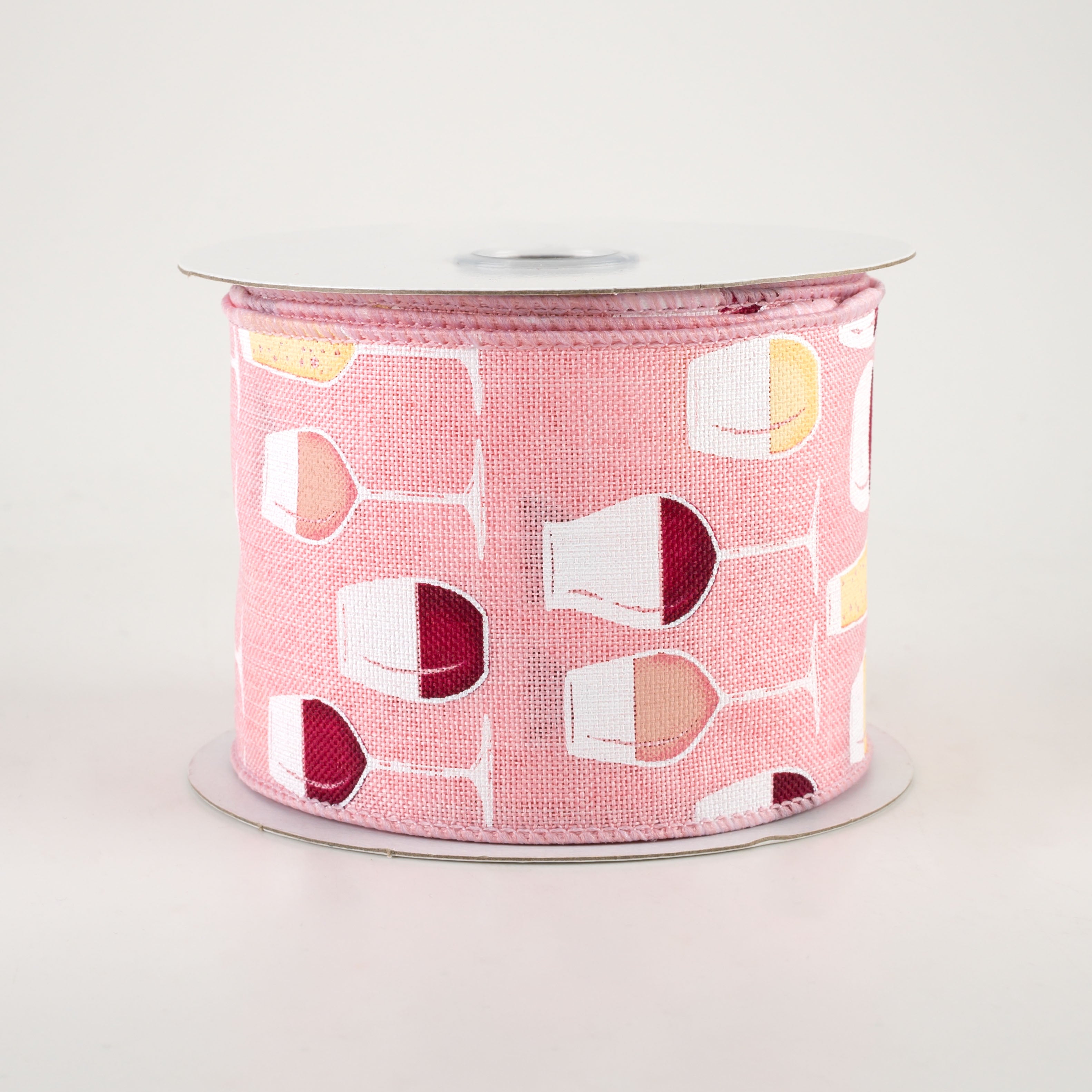 2.5" Wine Glasses Ribbon: Rosé (10 Yards)