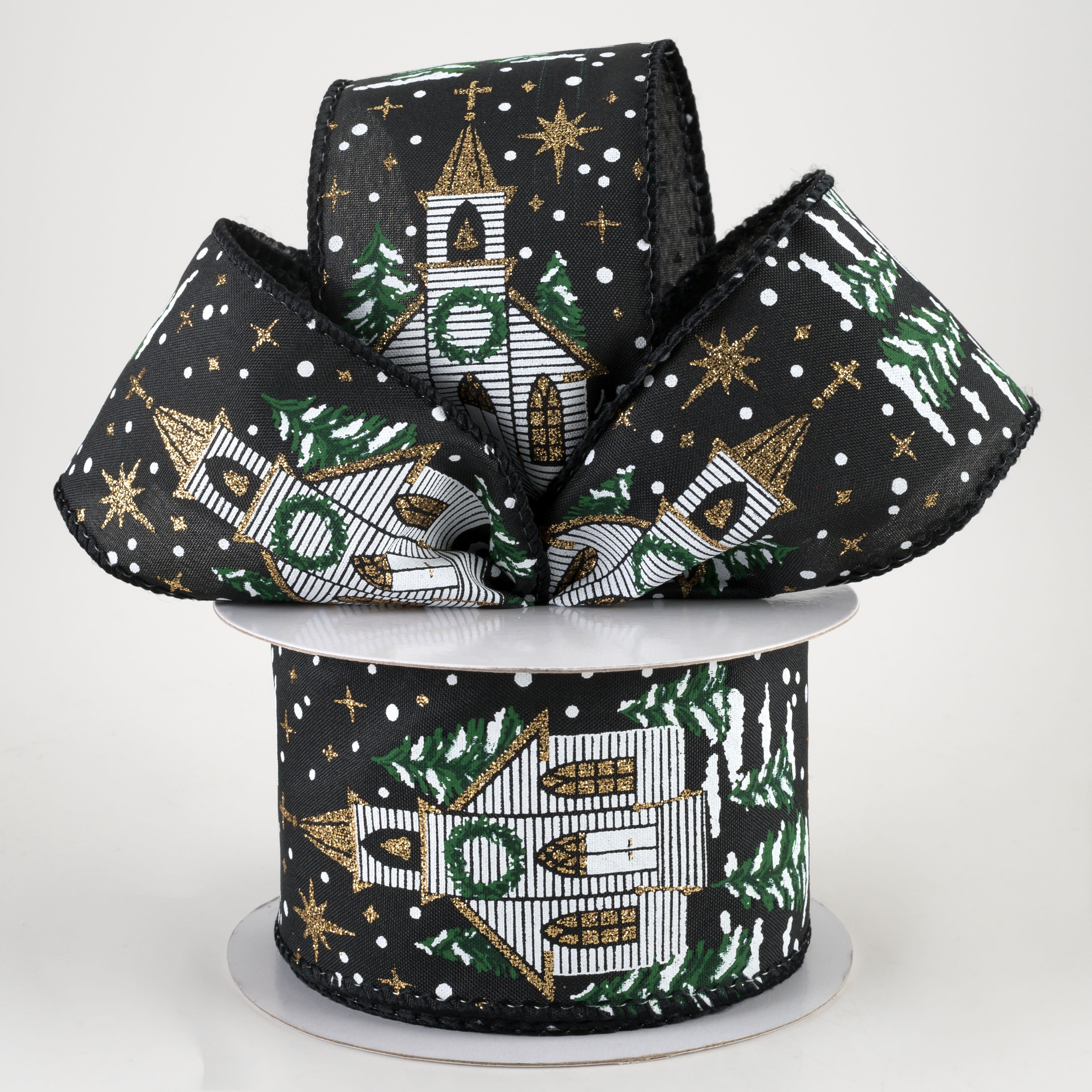 2.5" Winter Church Ribbon: Black (10 Yards) Lifestyle Photo