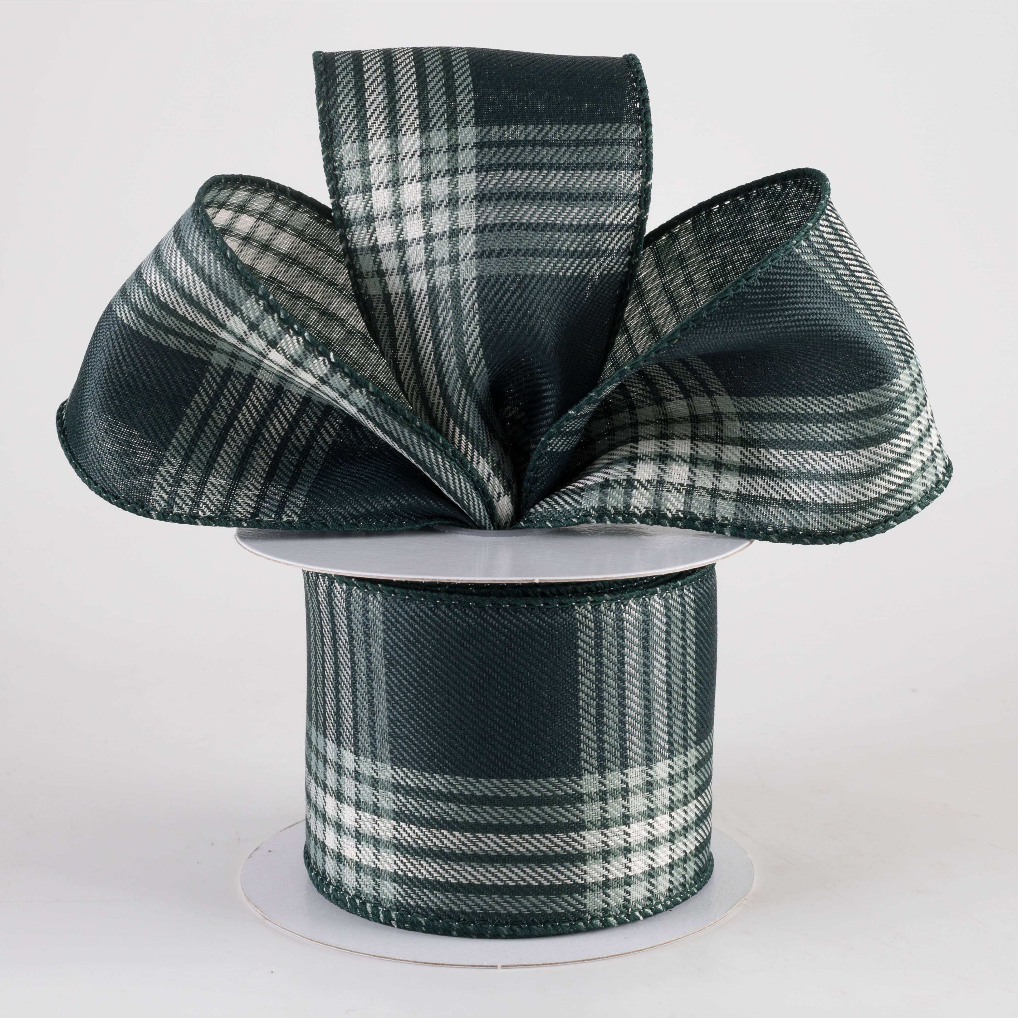 2.5" Winter Plaid Ribbon: Hunter Green, Sage & Ivory (10 Yards) Lifestyle Photo