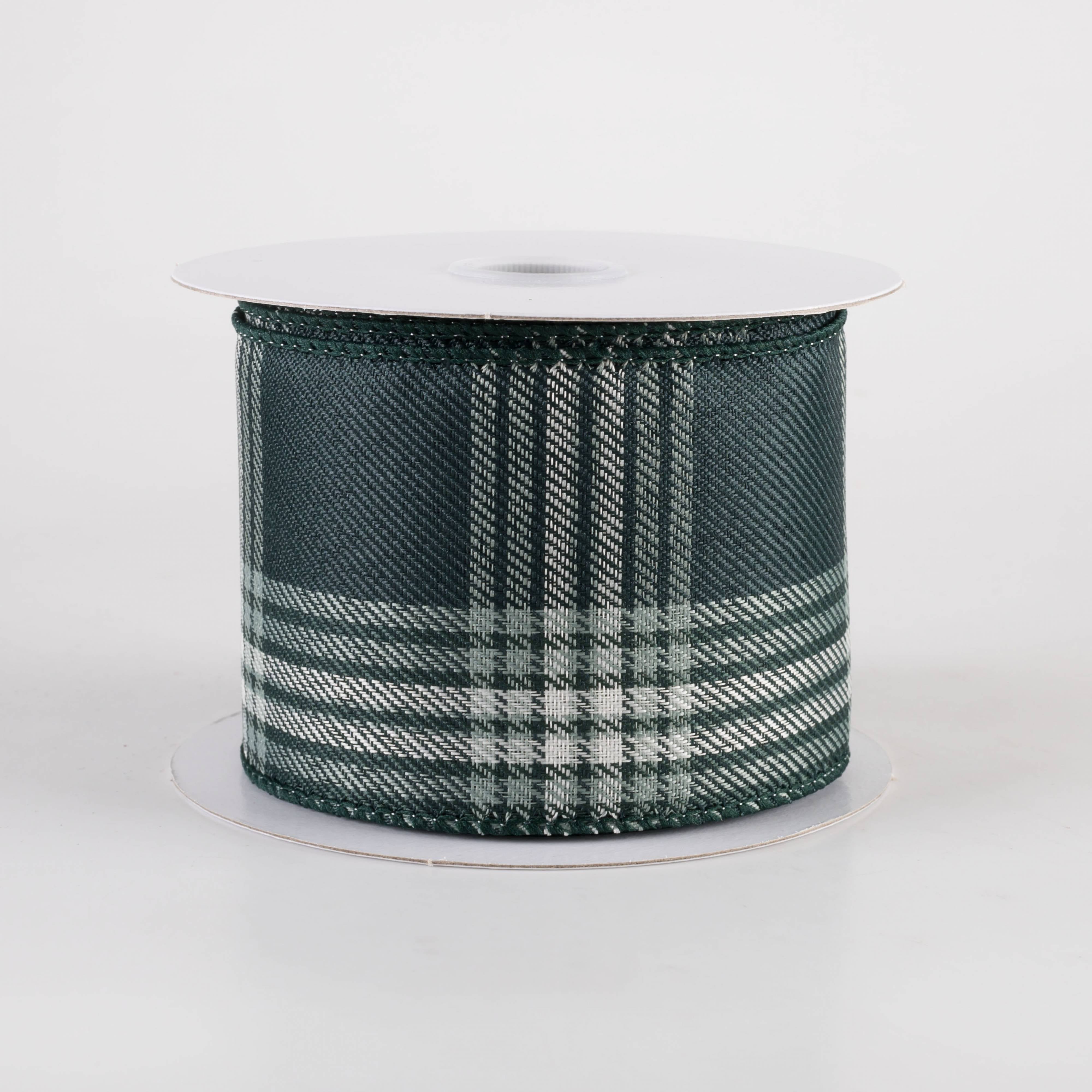 2.5" Winter Plaid Ribbon: Hunter Green, Sage & Ivory (10 Yards) Item Number: 71484-40-06