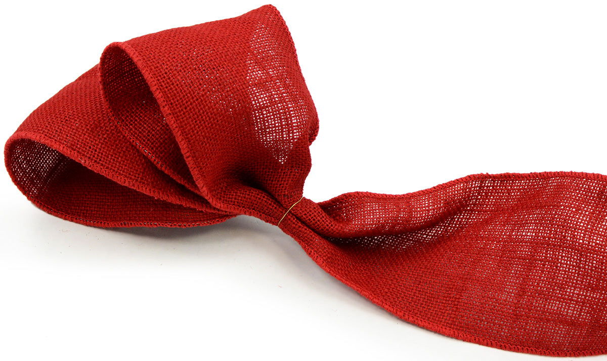 4" Wired Edge Burlap Ribbon: Red (10 Yards) detail photo 3