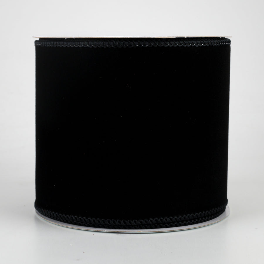 4" Wired Velvet Ribbon: Black (10 Yards)