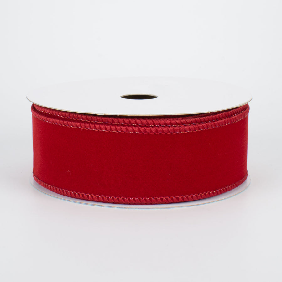 1.5" Wired Velvet Ribbon: Cranberry Red (10 Yards)