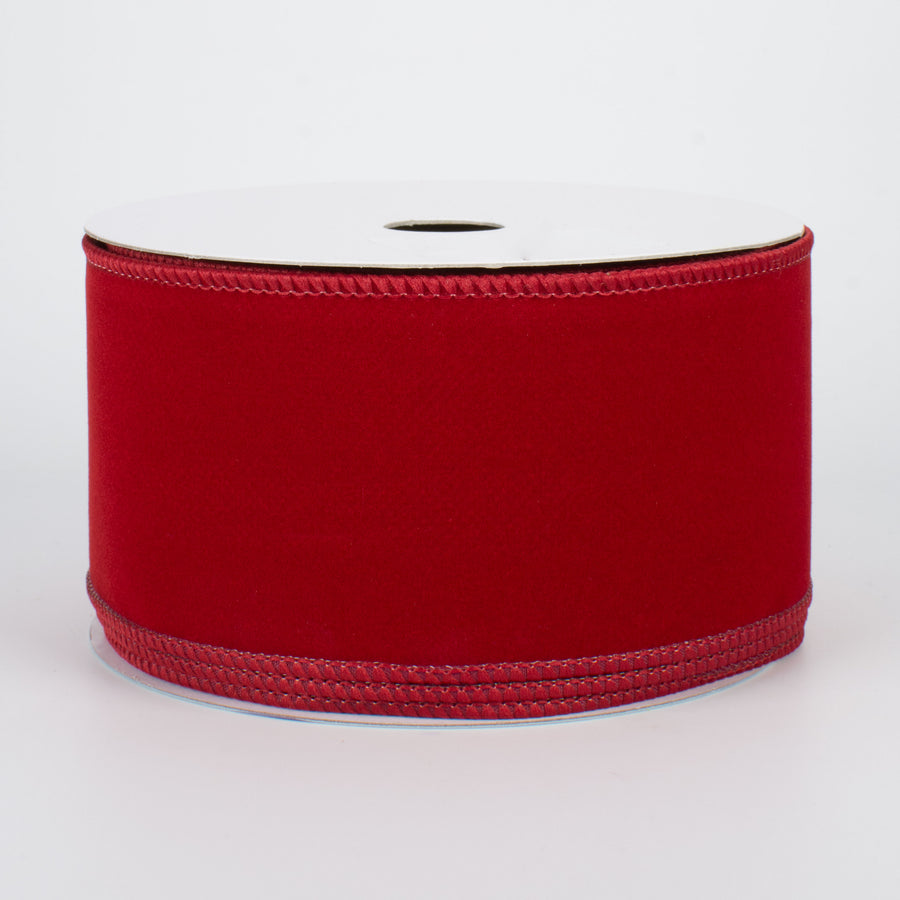 2.5" Wired Velvet Ribbon: Cranberry Red (10 Yards)