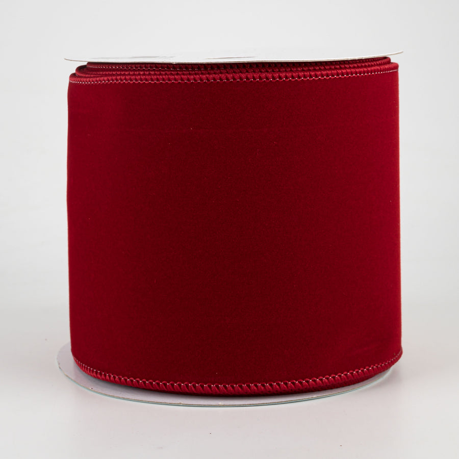 4" Wired Velvet Ribbon: Cranberry (10 Yards)