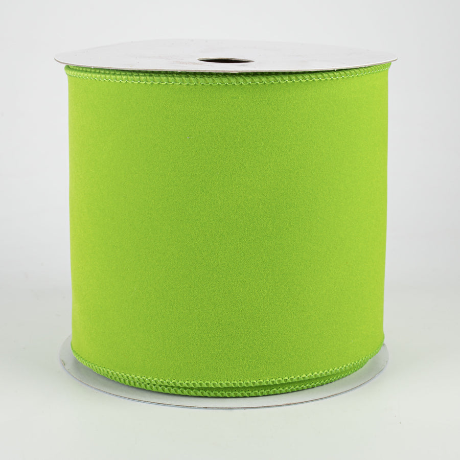 4" Wired Velvet Ribbon: Lime Green (10 Yards)