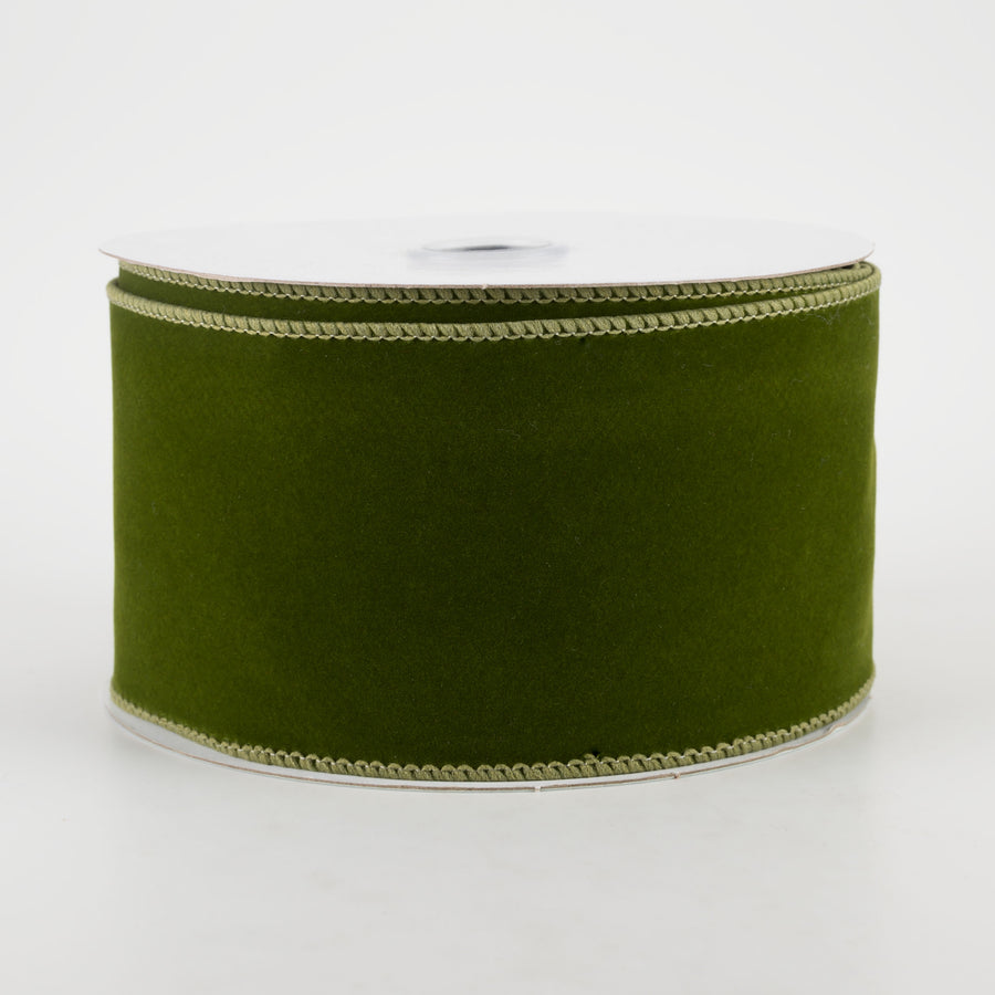 2.5" Wired Velvet Ribbon: Moss Green (10 Yards)