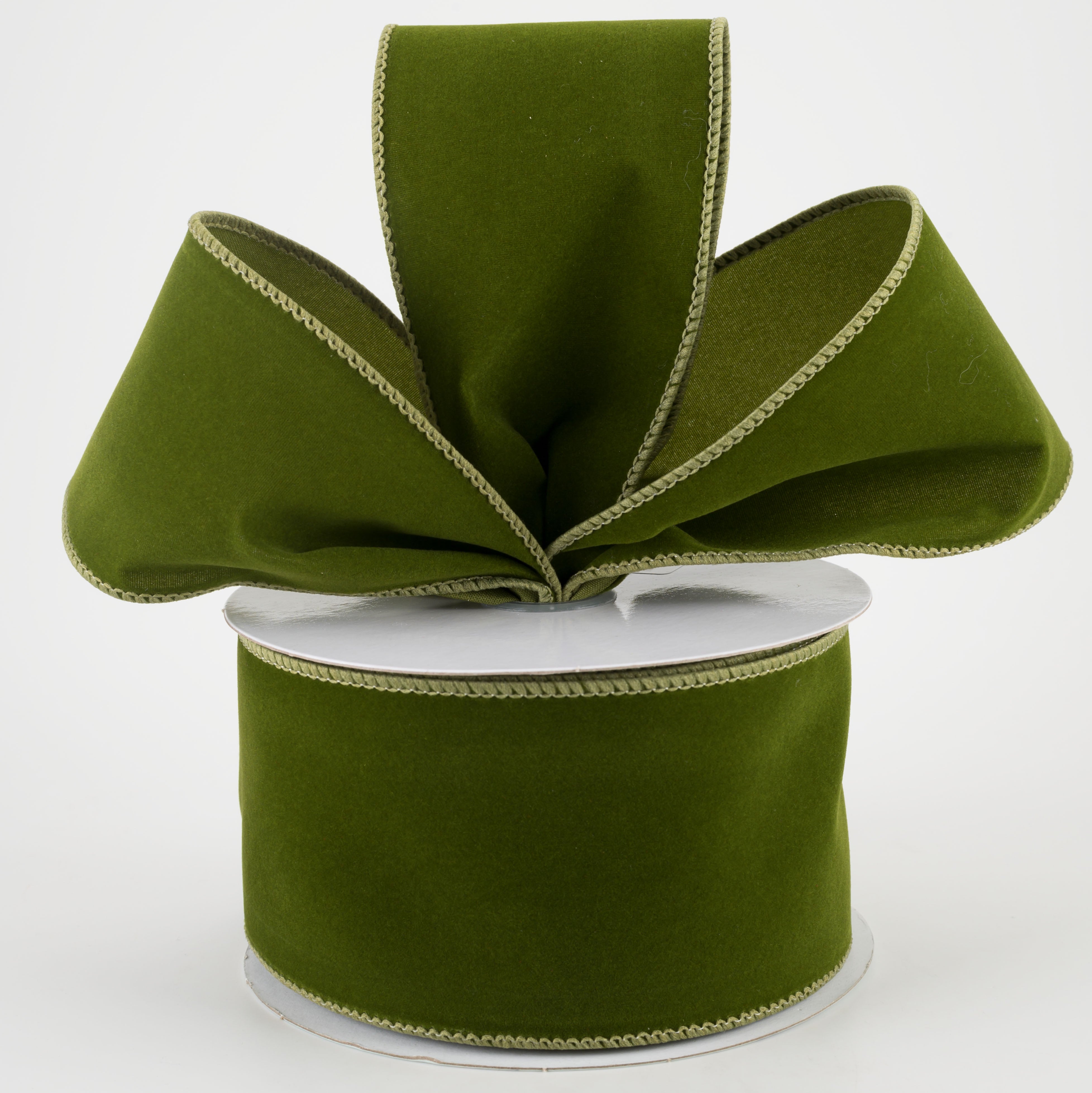 2.5" Wired Velvet Ribbon: Moss Green (10 Yards) Lifestyle Photo