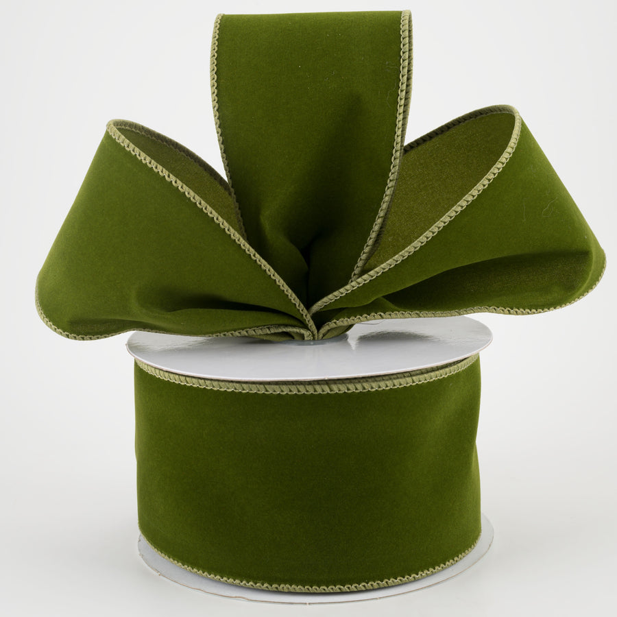 2.5" Wired Velvet Ribbon: Moss Green (10 Yards) Lifestyle Photo
