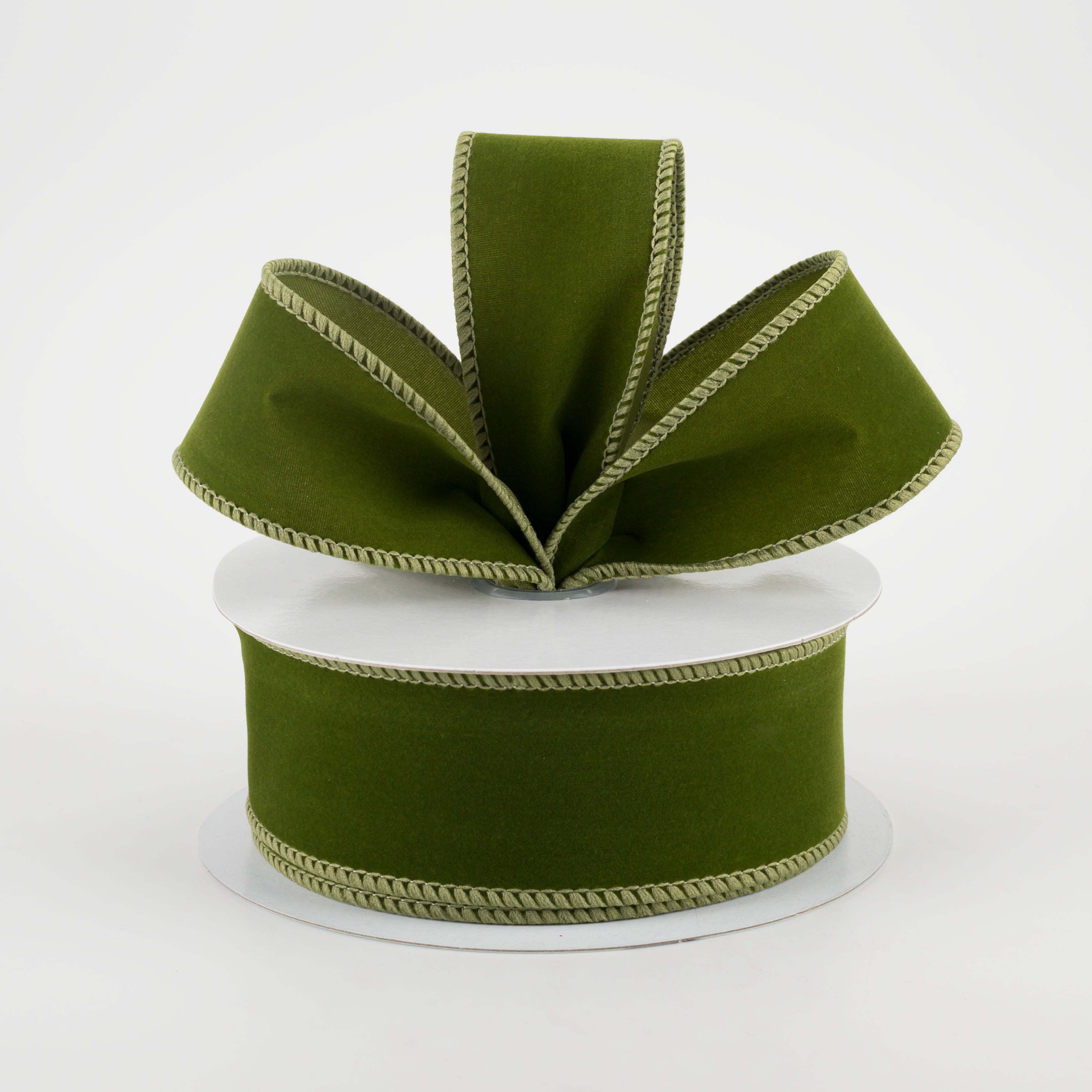 1.5" Wired Velvet Ribbon: Moss Green (10 Yards) Lifestyle Photo