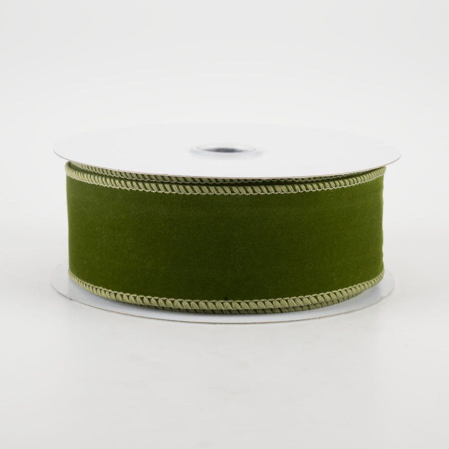 1.5" Wired Velvet Ribbon: Moss Green (10 Yards)