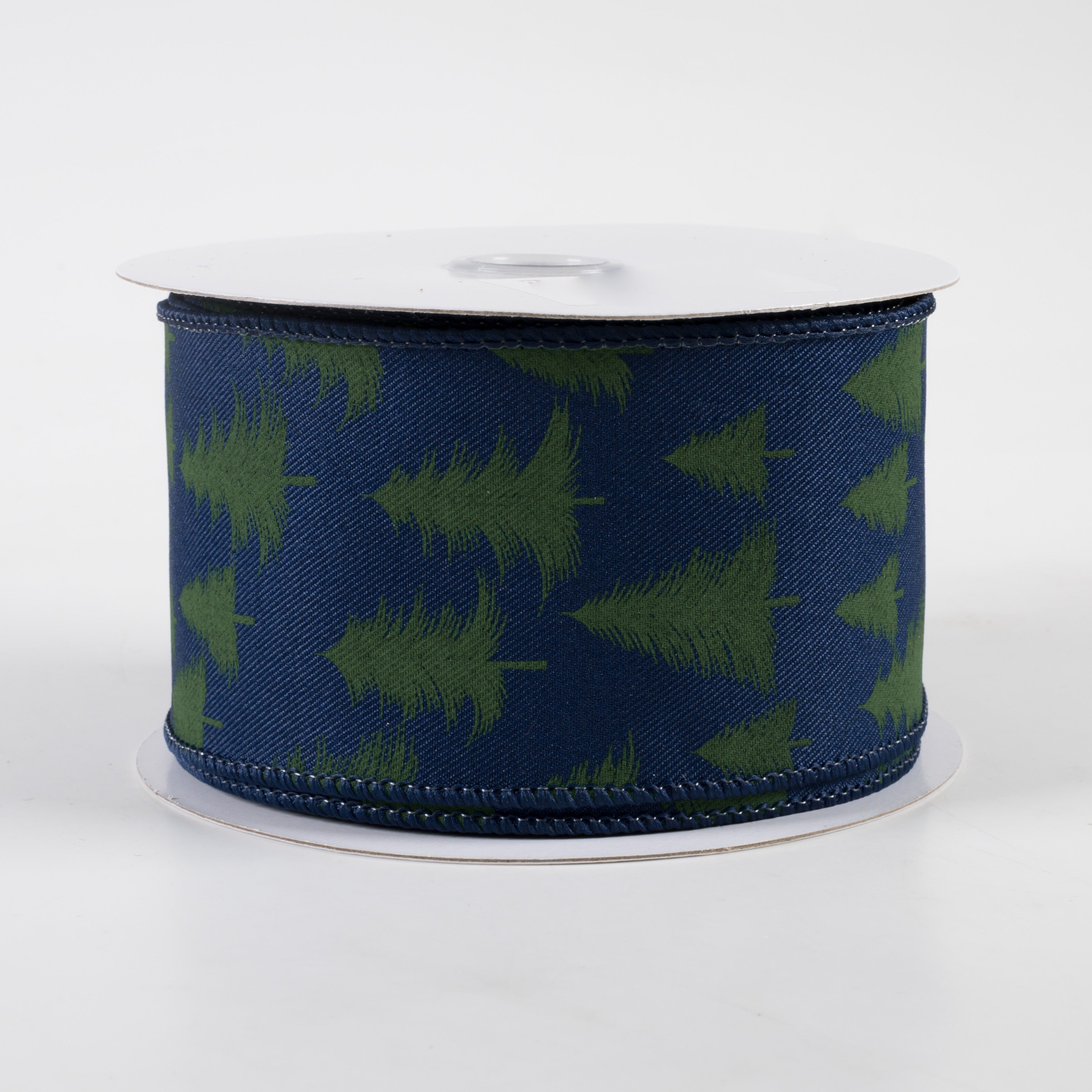 2.5" Wispy Fishline Trees Ribbon: Navy & Dark Green (10 Yards)