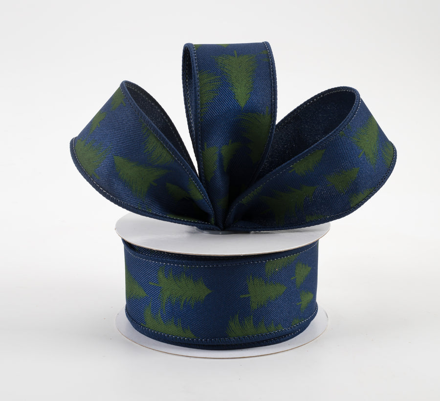 1.5" Wispy Fishline Trees Ribbon: Navy & Dark Green (10 Yards) Lifestyle Photo